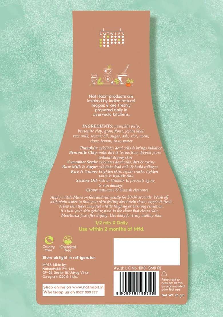 Nat Habit Set Of 3 Fresh Exfoliating Mura With Pumpkin Clay Magic Face Scrub 25G Each - Indya