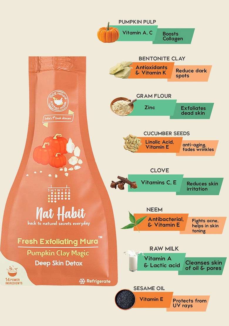 Nat Habit Set Of 3 Fresh Exfoliating Mura With Pumpkin Clay Magic Face Scrub 25G Each - Indya