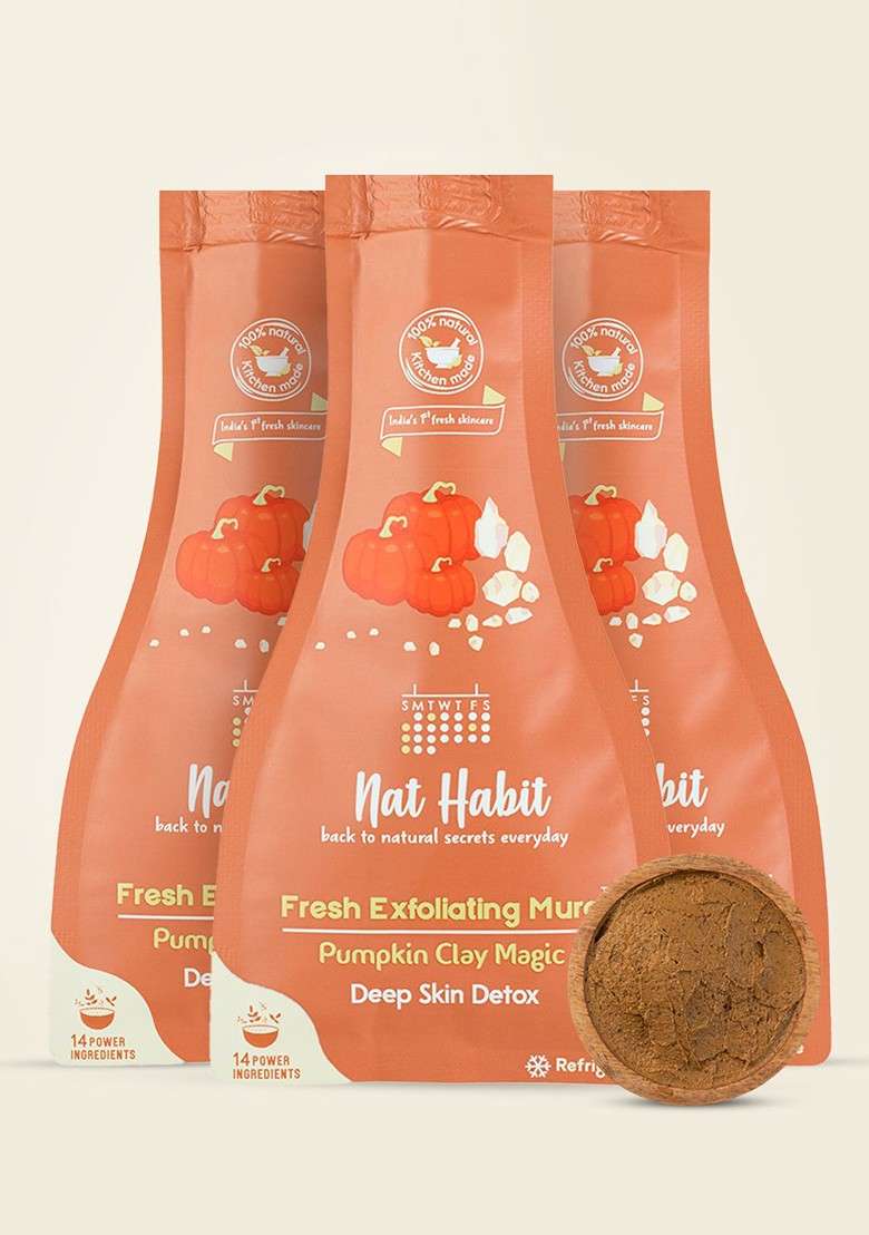 Nat Habit Set Of 3 Fresh Exfoliating Mura With Pumpkin Clay Magic Face Scrub 25G Each - Indya