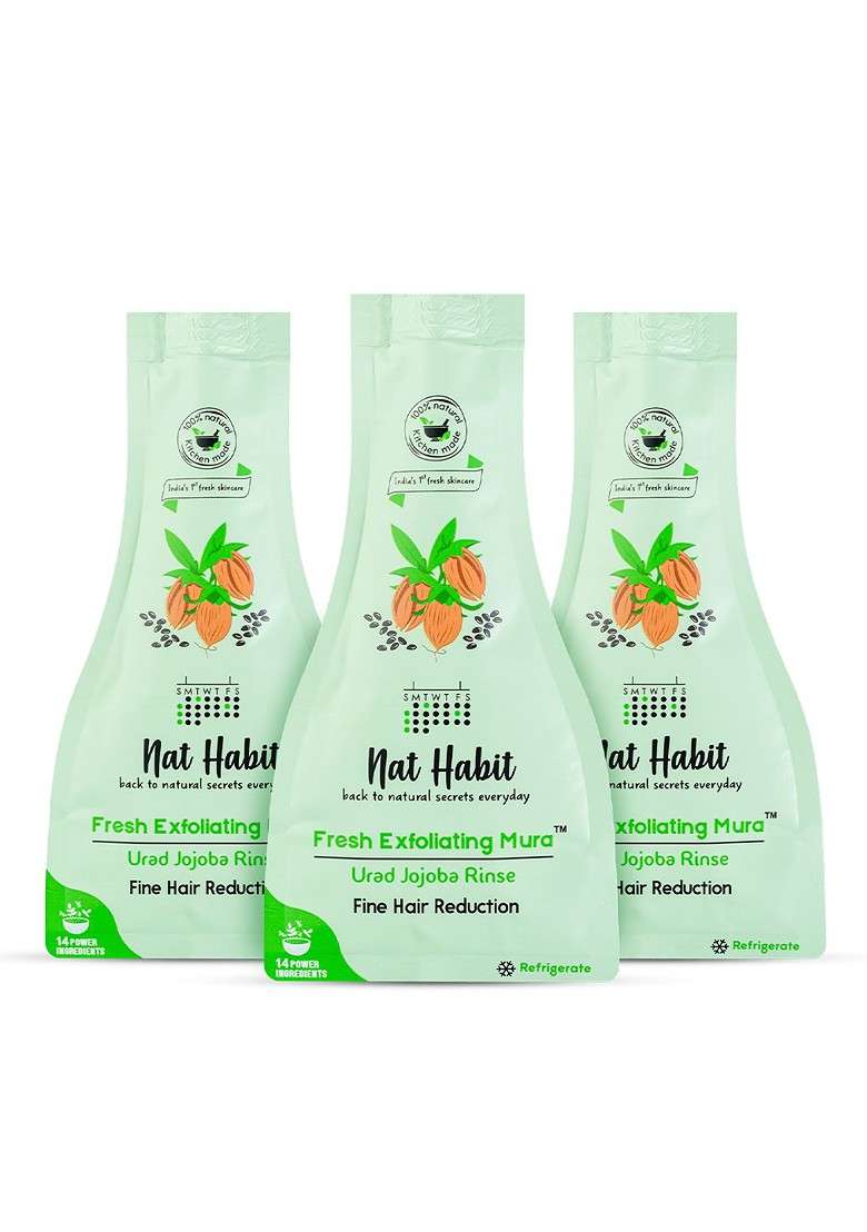 Nat Habit Set Of 3 Fresh Exfoliating Mura Urad Jojoba Rinse Face Scrub 25 G Each - Indya