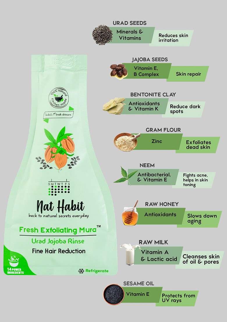 Nat Habit Set Of 3 Fresh Exfoliating Mura Urad Jojoba Rinse Face Scrub 25 G Each - Indya