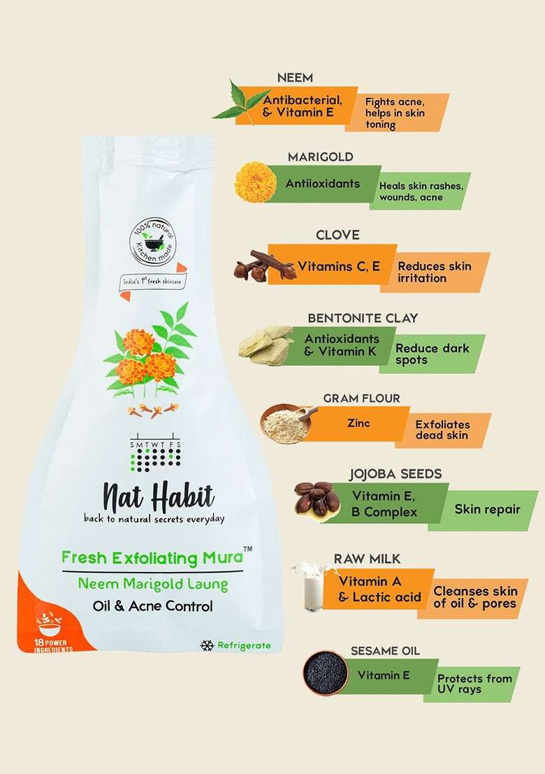 Nat Habit Set Of 3 Fresh Exfoliating Mura With Neem Marigold Laung Face Scrub 25G Each - Indya