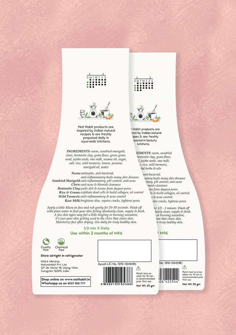 Nat Habit Set Of 3 Fresh Exfoliating Mura With Neem Marigold Laung Face Scrub 25G Each - Indya