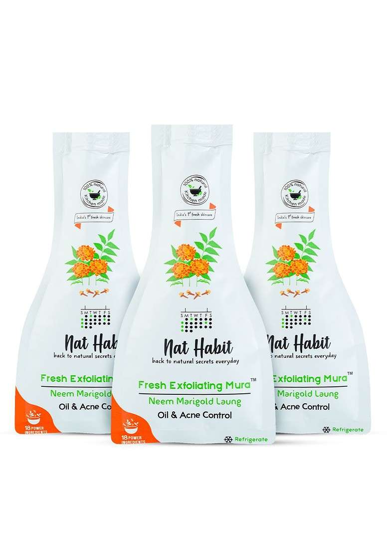 Nat Habit Set Of 3 Fresh Exfoliating Mura With Neem Marigold Laung Face Scrub 25G Each - Indya
