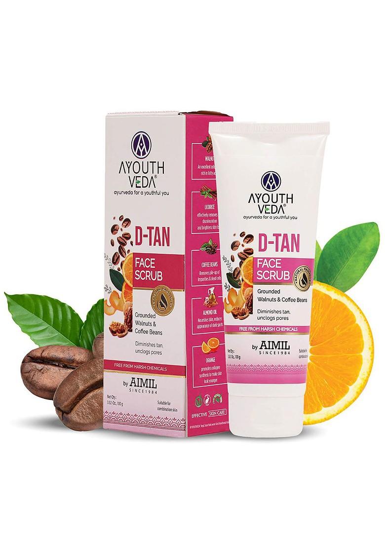 Ayouthveda Aimil D Tan Exfoliating Face Scrub Grounded Walnuts Coffee Beans 100G