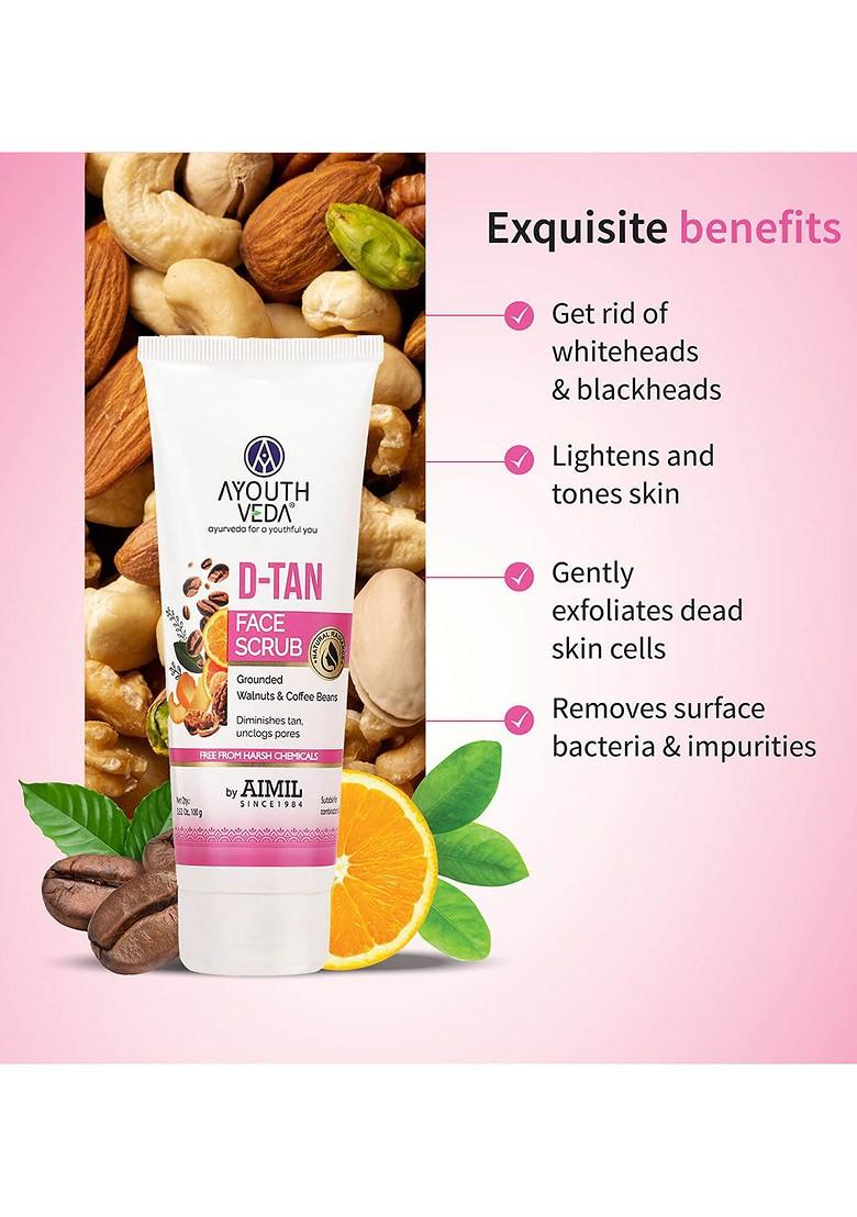 Ayouthveda Aimil D Tan Exfoliating Face Scrub Grounded Walnuts Coffee Beans 100G