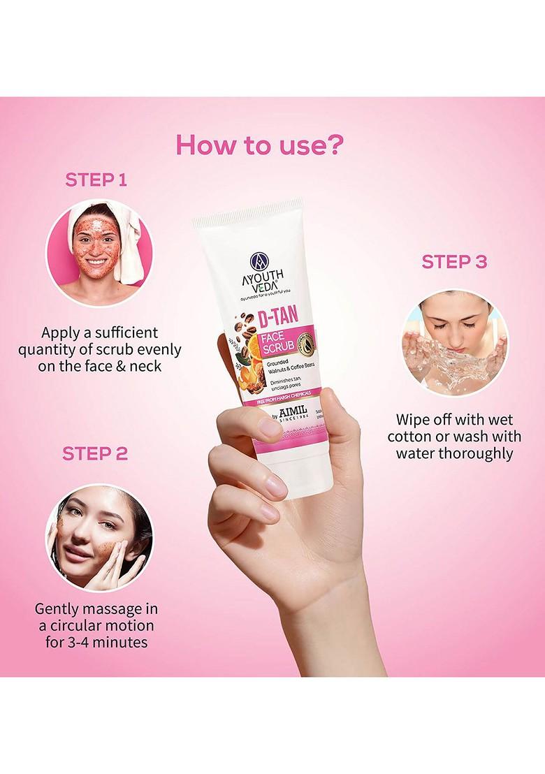 Ayouthveda Aimil D Tan Exfoliating Face Scrub Grounded Walnuts Coffee Beans 100G