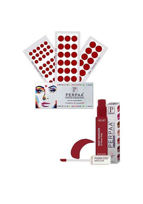 Perpaa Power Stay Non Transfer Lipstick 22 Set Of 3 Premium Maroon Bindis Size 01 02 04