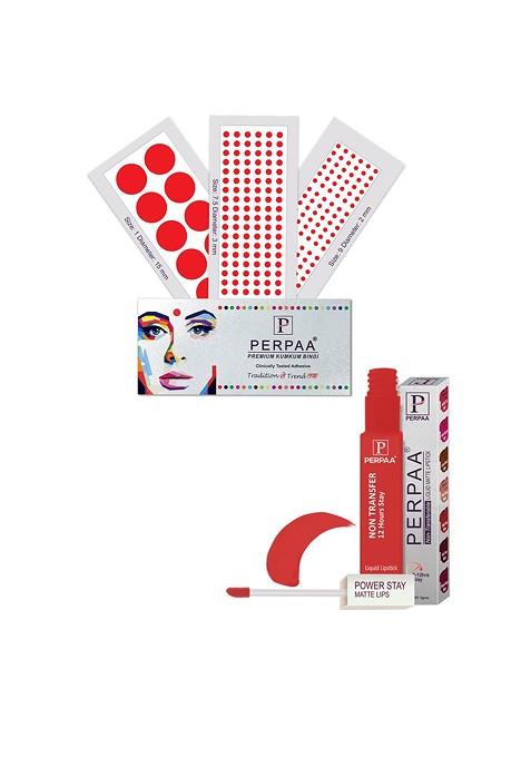 Perpaa Power Stay Non Transfer Lipstick 01 Set Of 3 Premium Red Bindis Size 7 5 09