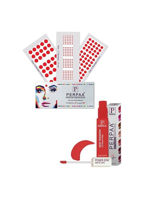 Perpaa Power Stay Non Transfer Lipstick 01 Set Of 3 Premium Red Bindis Size 04 05 11