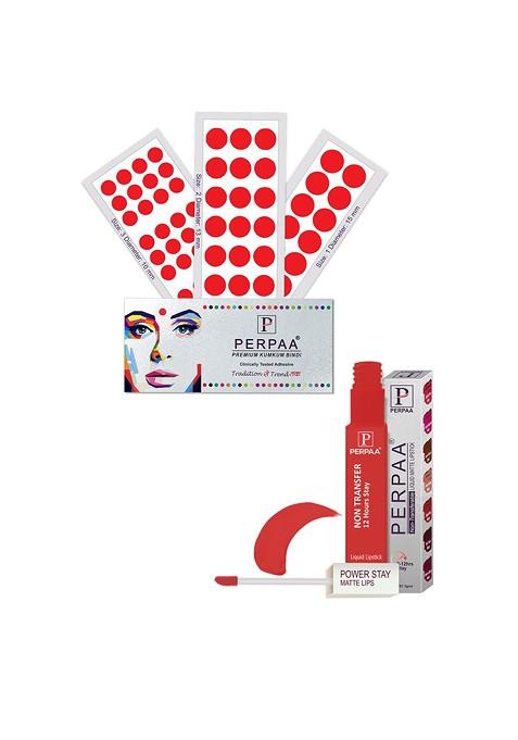 Perpaa Power Stay Non Transfer Lipstick 01 Set Of 3 Premium Red Bindis Size 02 03