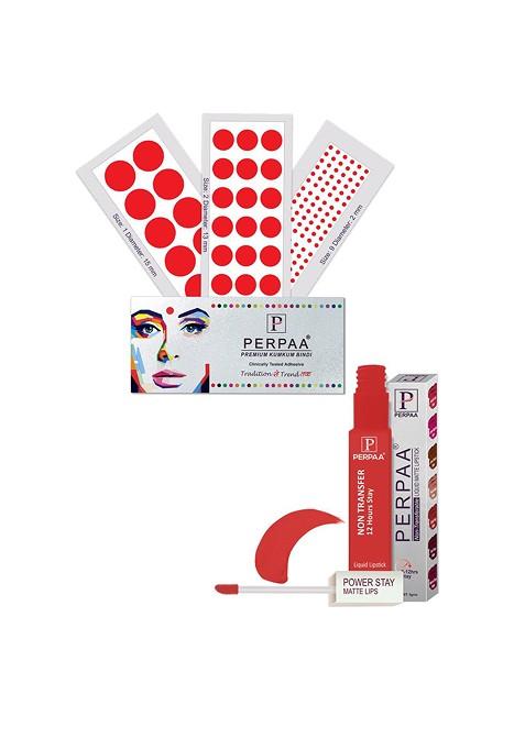 Perpaa Power Stay Non Transfer Lipstick 01 Set Of 3 Premium Red Bindis Size 02 09