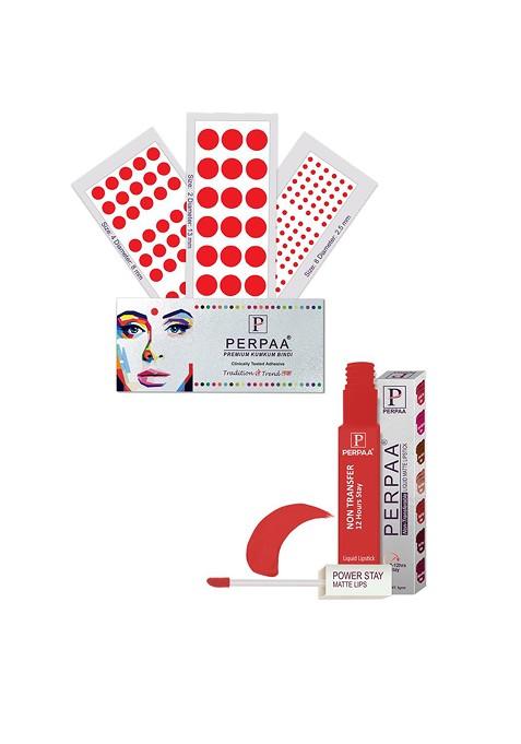 Perpaa Power Stay Non Transfer Lipstick 01 Set Of 3 Premium Red Bindis Size 02 08 04