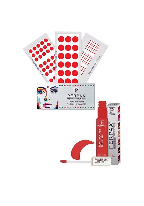 Perpaa Power Stay Non Transfer Lipstick 01 Set Of 3 Premium Red Bindis Size 02 11 04