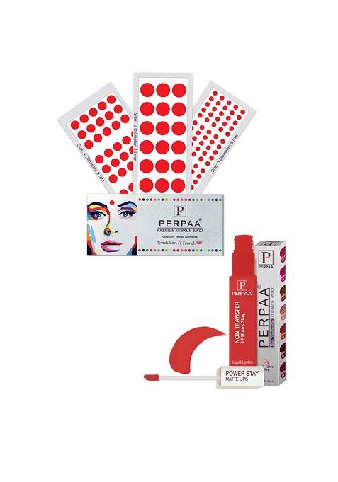 Perpaa Power Stay Non Transfer Lipstick 01 Set Of 3 Premium Red Bindis Size 02 06 04