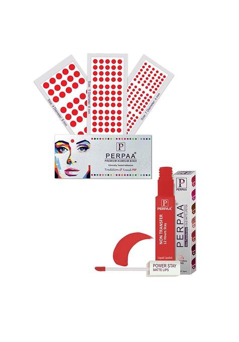 Perpaa Power Stay Non Transfer Lipstick 01 Set Of 3 Premium Red Bindis Size 04 05 07