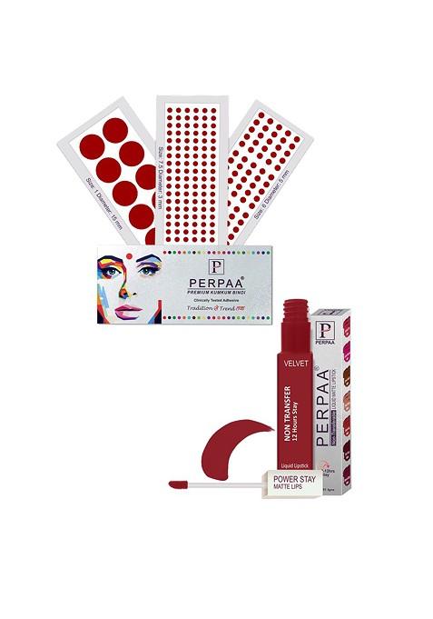 Perpaa Power Stay Non Transfer Lipstick 22 Set Of 3 Premium Red Bindis Size 7 5 01 06