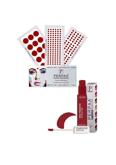 Perpaa Power Stay Non Transfer Lipstick 22 Set Of 3 Premium Red Bindis Size 7 5 02 06
