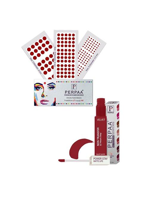 Perpaa Power Stay Non Transfer Lipstick 22 Set Of 3 Premium Bindis Size 04 05 08