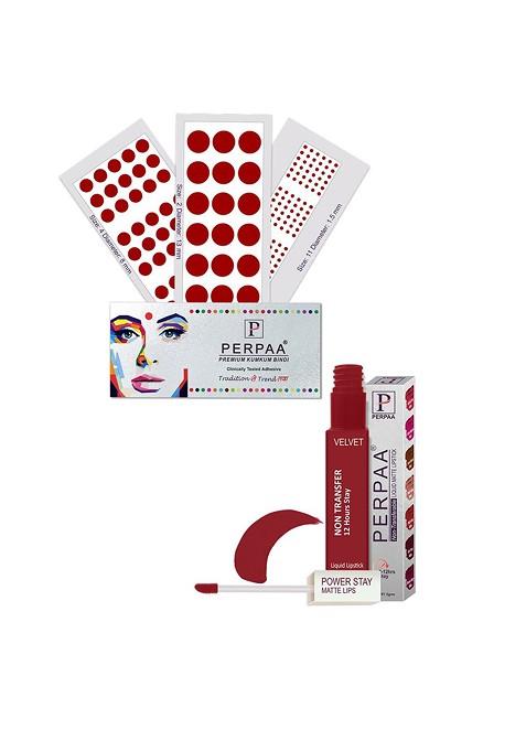 Perpaa Power Stay Non Transfer Lipstick 22 Set Of 3 Premium Bindis Size 02 11 04