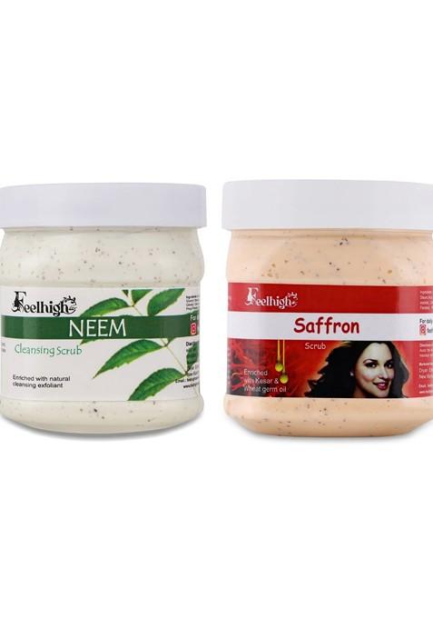 Feelhigh Set Of Neem Saffron Face Scrubs 500 Ml Each
