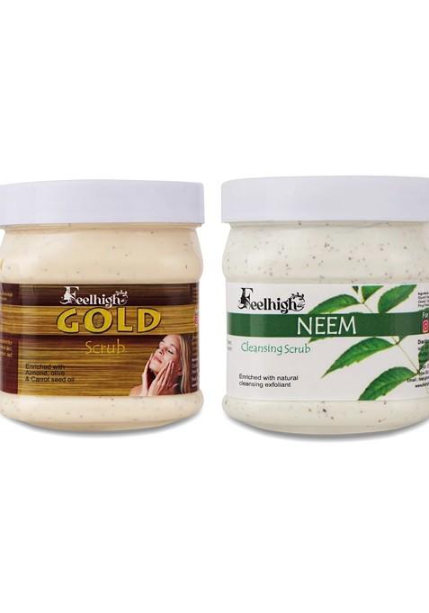 Feelhigh Set Of Gold Neem Organic Face Body Scrub 500 Ml Each