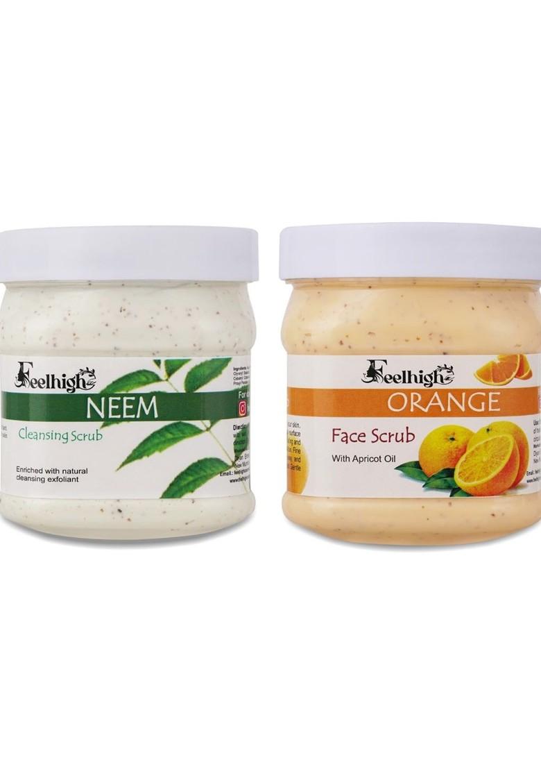 Feelhigh Set Of Neem Orange Organic Face Body Scrub 500 Ml Each