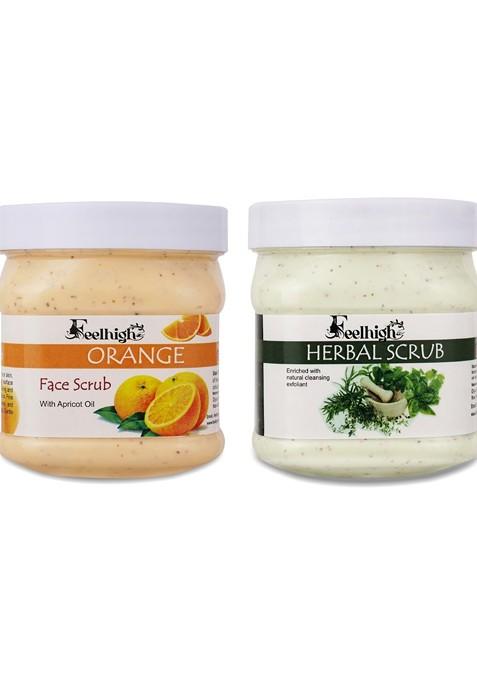 Feelhigh Set Of Orange Herbal Organic Face Body Scrub 500 Ml Each
