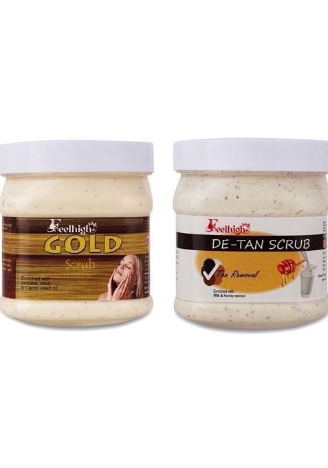 Feelhigh Set Of Gold De Tan Organic Face Body Scrub 500 Ml Each