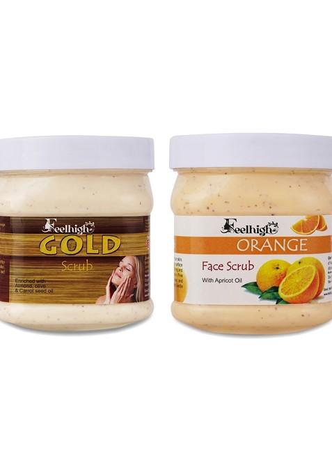 Feelhigh Set Of Gold Orange Organic Face Body Scrub 500 Ml Each