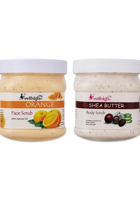 Feelhigh Set Of Orange Shea Butter Organic Face Body Scrub 500 Ml Each