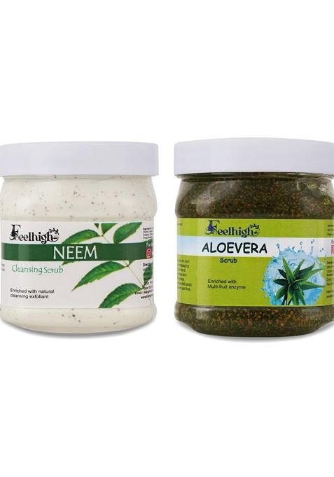 Feelhigh Set Of Neem Aloe Vera Organic Face Body Scrub 500 Ml Each