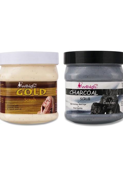 Feelhigh Set Of Gold Charcoal Organic Face Body Scrub 500 Ml Each