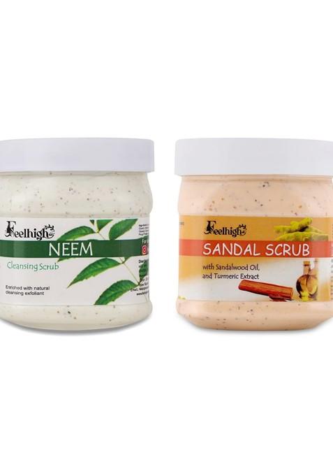 Feelhigh Set Of Neem Sandal Organic Face Body Scrub 500 Ml Each