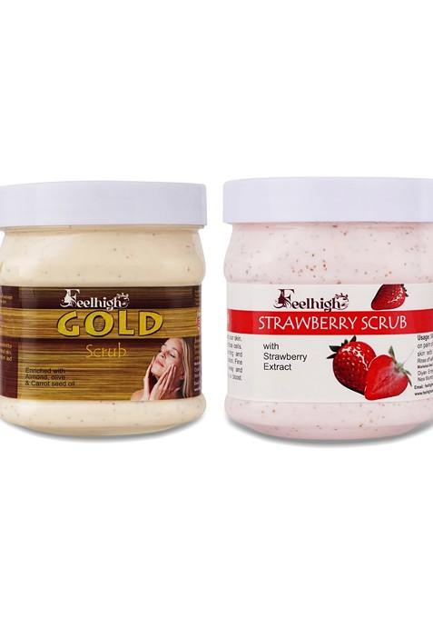 Feelhigh Set Of 2 Gold Scrub Strawberry For Face Body 500 Ml Each