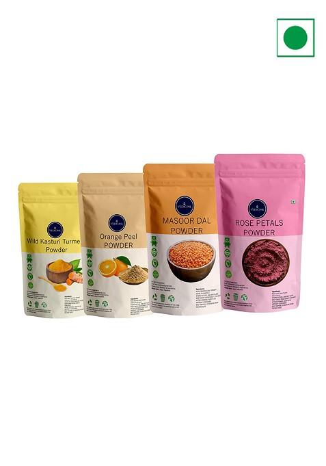 Vedicine Set Of 5 Wild Turmeric Orange Masoor Rose Petal Power For Face Pack 100Gm Each