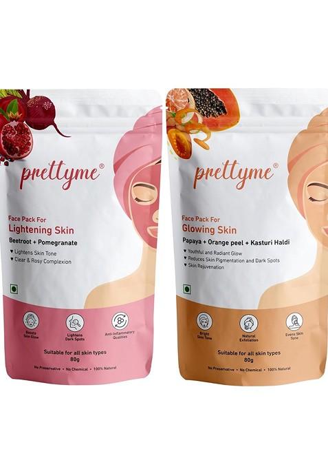 Prettyme Set Of 2 Lightening Glowing Powder Face Mask 80 G Each