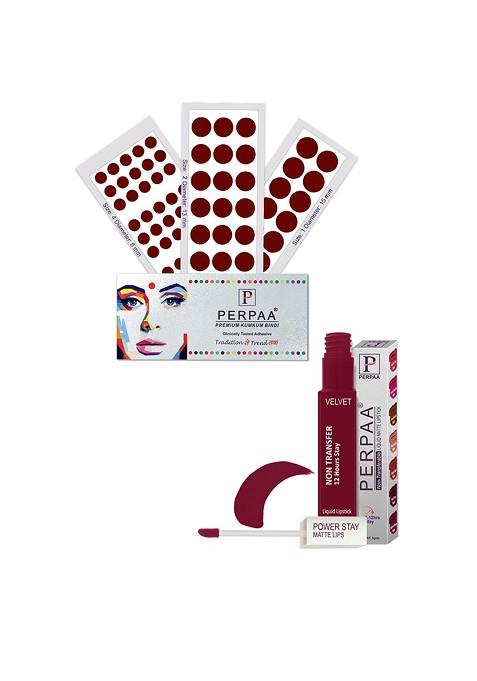 Perpaa Set Of 4 Dark Maroon Bindi Flaps Power Stay Non Transfer Lipstick