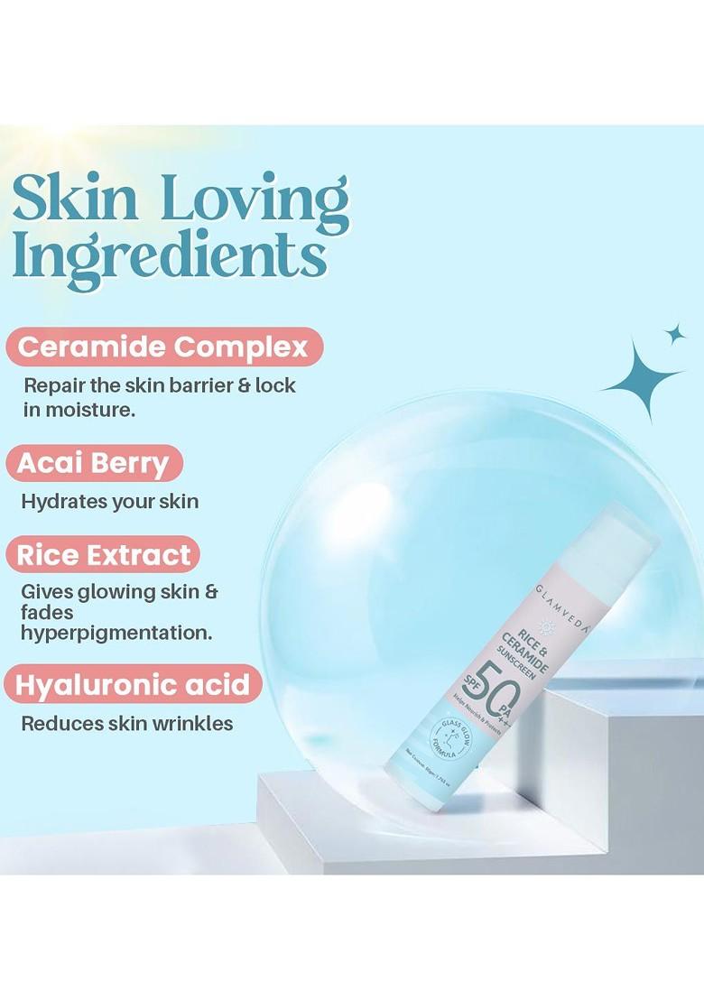 Glamveda Set Of 3 Glass Skin Rice Ceramide Spf 50 Pa Sunscreen 50Ml Each