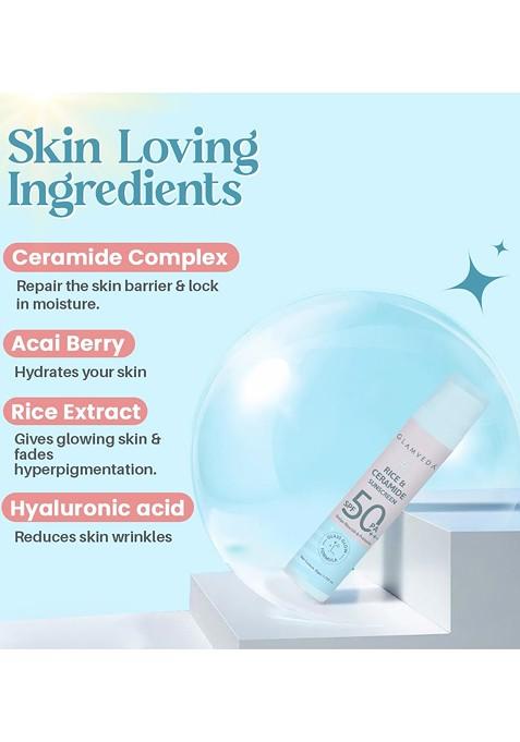 Glamveda Set Of 3 Glass Skin Rice Ceramide Spf 50 Pa Sunscreen 50Ml Each