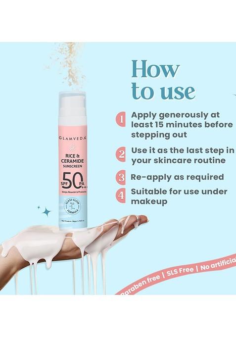 Glamveda Set Of 3 Glass Skin Rice Ceramide Spf 50 Pa Sunscreen 50Ml Each