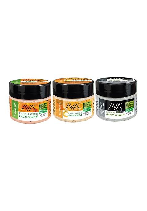 Aya Set Of 3 Activated Charcoal Papaya Vitaminc Exfoliating Face Scrub 25 Ml Each