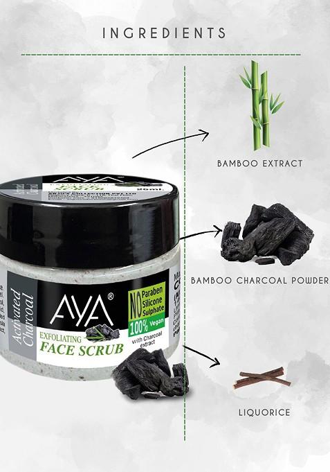 Aya Set Of 3 Activated Charcoal Papaya Vitaminc Exfoliating Face Scrub 25 Ml Each