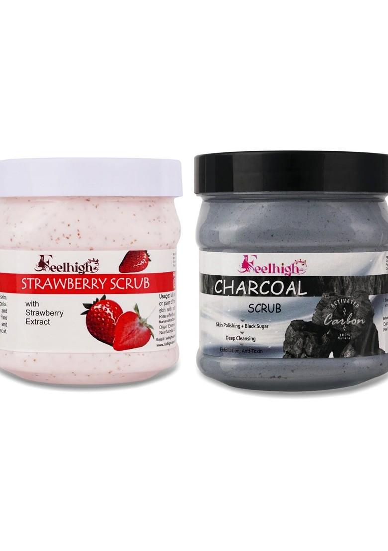 Feelhigh Set Of 2 Charcoal Strawberry Scrub For Face Body Exfoliators 500 Ml Each