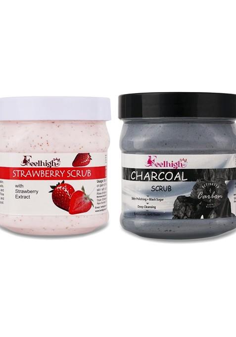 Feelhigh Set Of 2 Charcoal Strawberry Scrub For Face Body Exfoliators 500 Ml Each