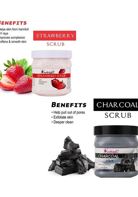 Feelhigh Set Of 2 Charcoal Strawberry Scrub For Face Body Exfoliators 500 Ml Each