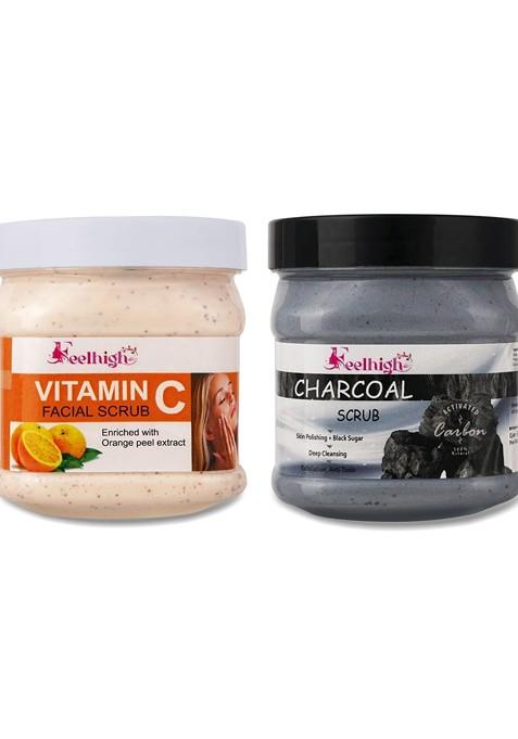 Feelhigh Set Of 2 Vitamin C Charcoal Face Scrub 500 Ml Each