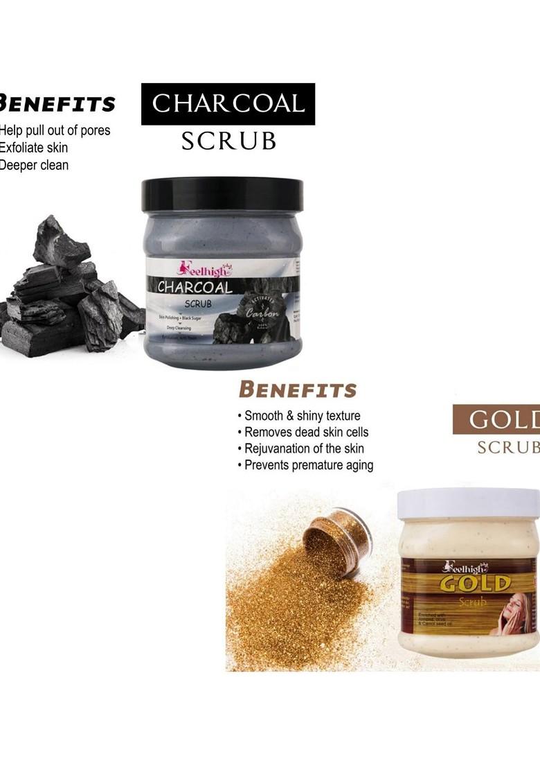 Feelhigh Set Of 2 Charcoal Gold Scrub For Face Body Exfoliators 500 Ml Each