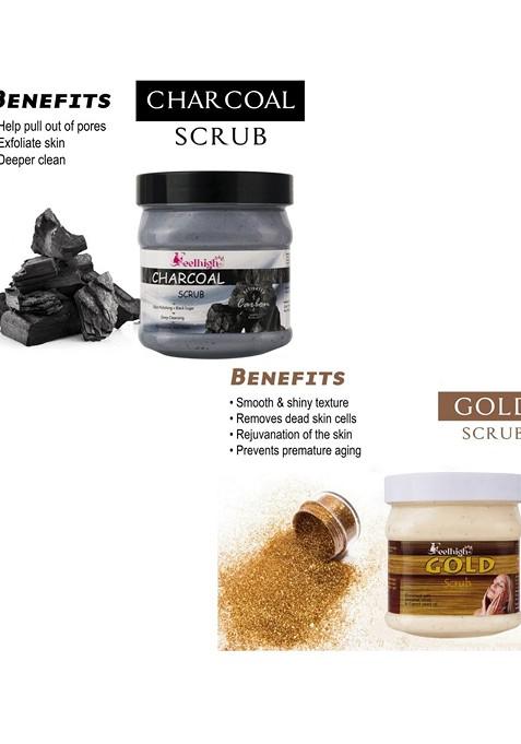 Feelhigh Set Of 2 Charcoal Gold Scrub For Face Body Exfoliators 500 Ml Each