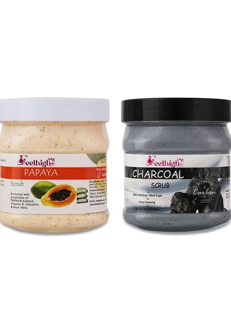 Feelhigh Set Of 2 Charcoal Papaya Scrub For Face Body Exfoliators 500 Ml Each